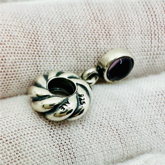 EUC Pandora 790435AM Sterling Silver Amethyst Disk Dangle Charm - Picture 11 of 13